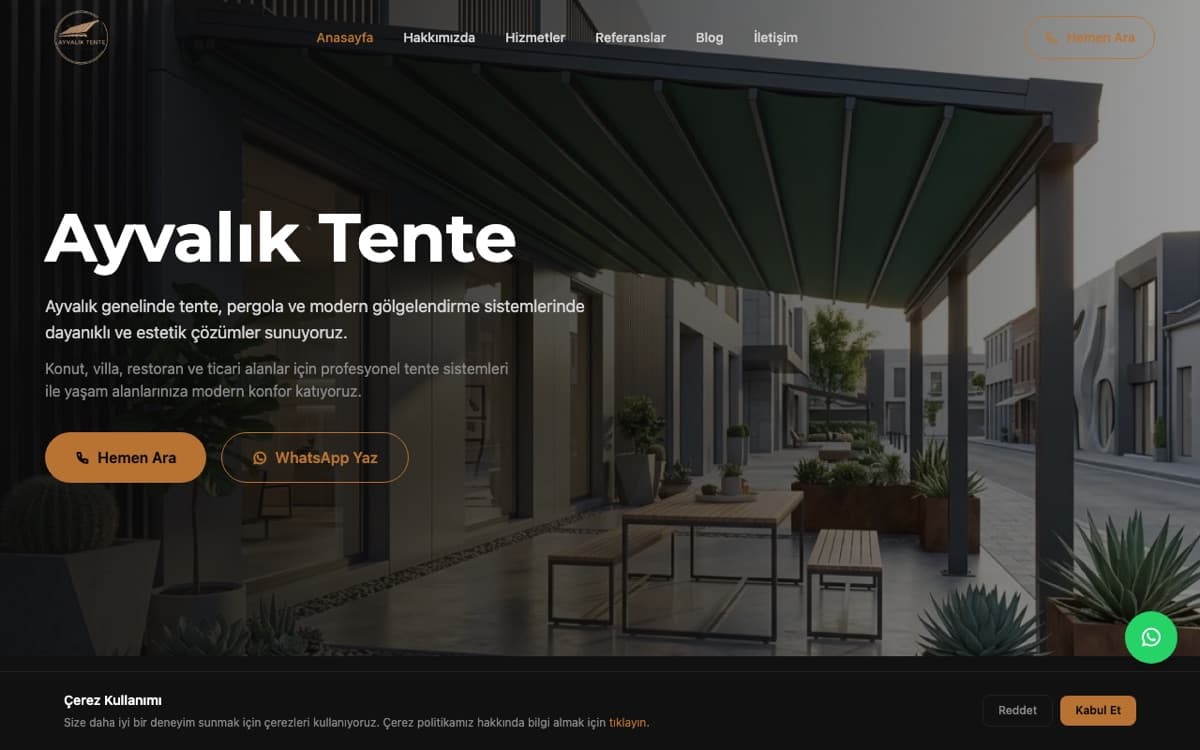 Ayvalık Tente web sitesi ekran görüntüsü