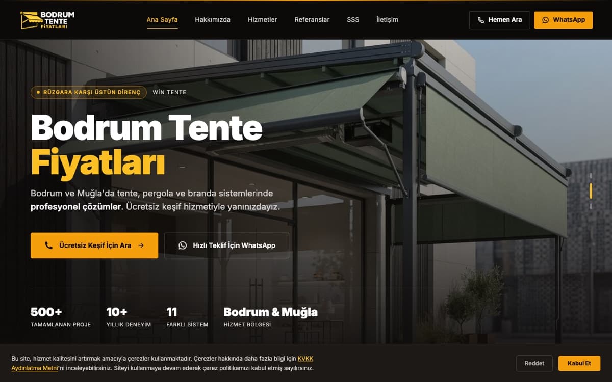 Bodrum Tente Fiyatları web sitesi ekran görüntüsü