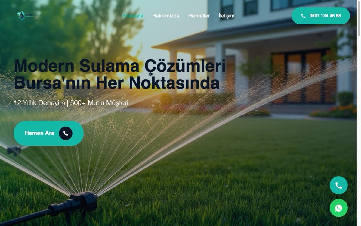 Bursa Sulama Sistemleri web sitesi ekran görüntüsü
