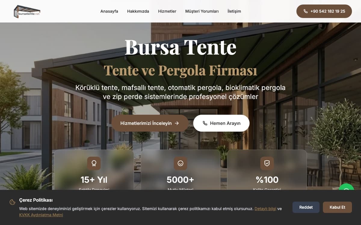 Bursa Tente web sitesi ekran görüntüsü