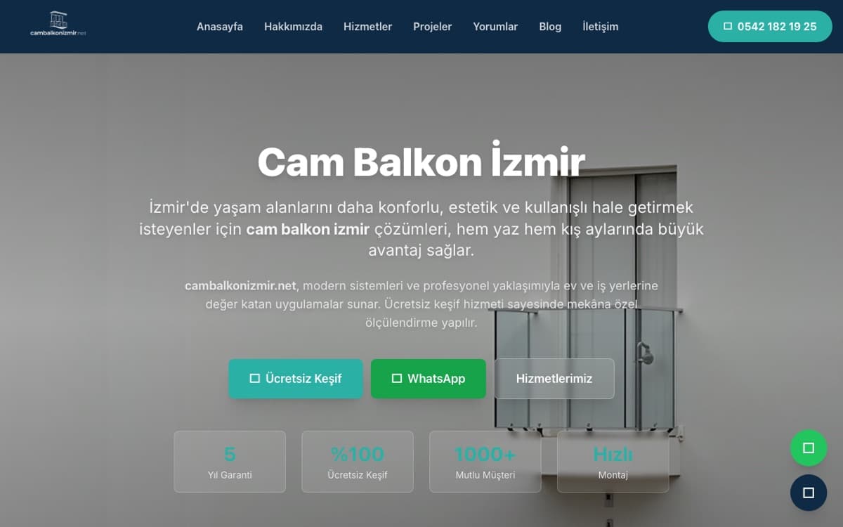 Cam Balkon İzmir web sitesi ekran görüntüsü