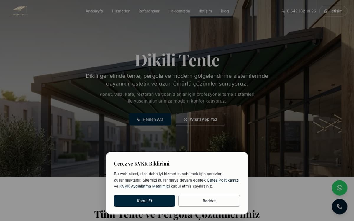 Dikili Tente web sitesi ekran görüntüsü
