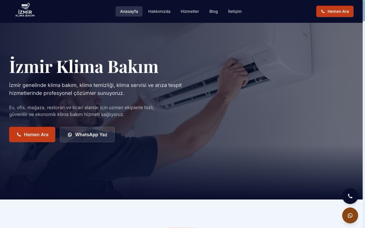 İzmir Klima Bakım web sitesi ekran görüntüsü