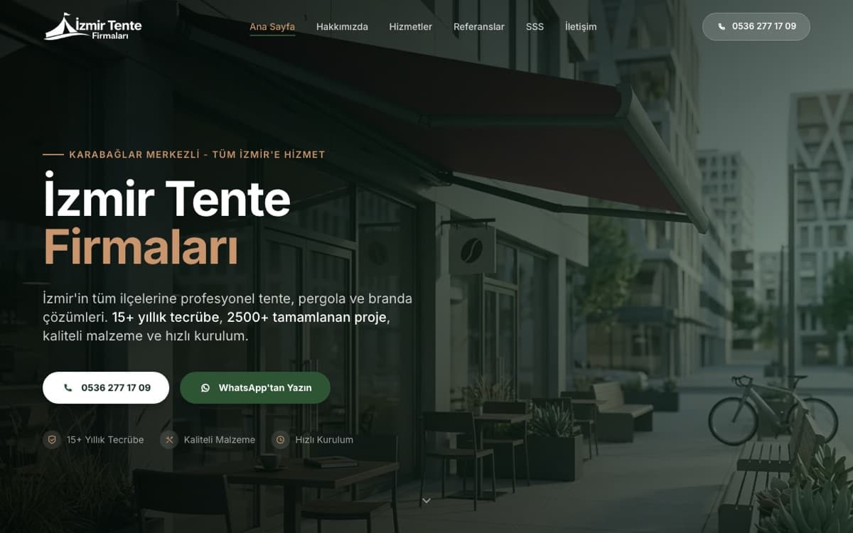 İzmir Tente Firmaları web sitesi ekran görüntüsü