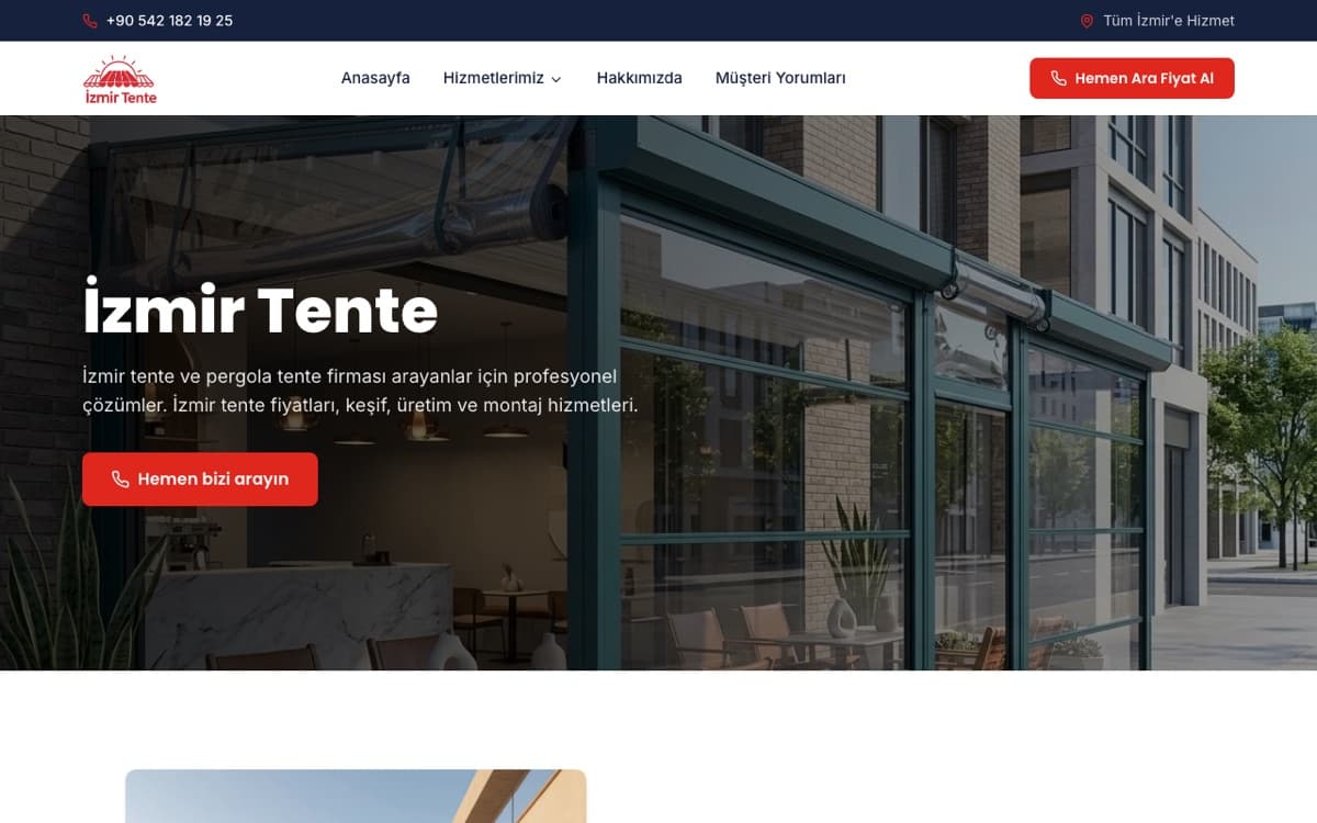 İzmir Tente Fiyat web sitesi ekran görüntüsü