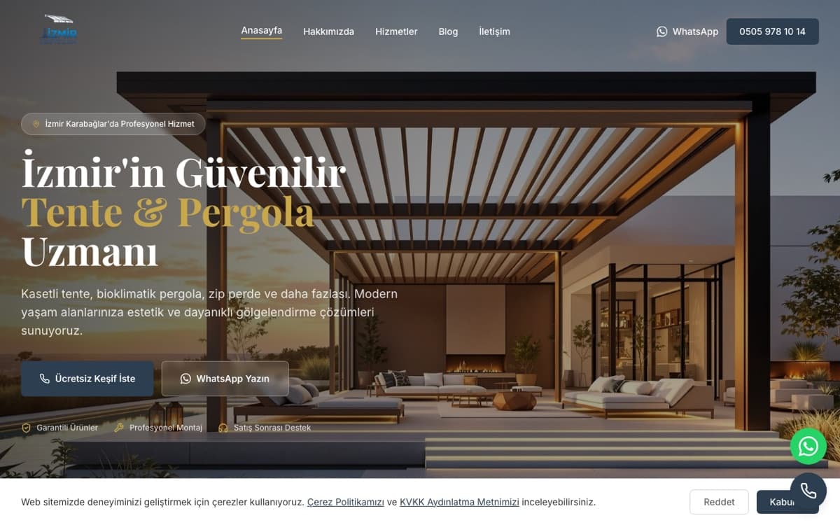 İzmir Tentesan web sitesi ekran görüntüsü