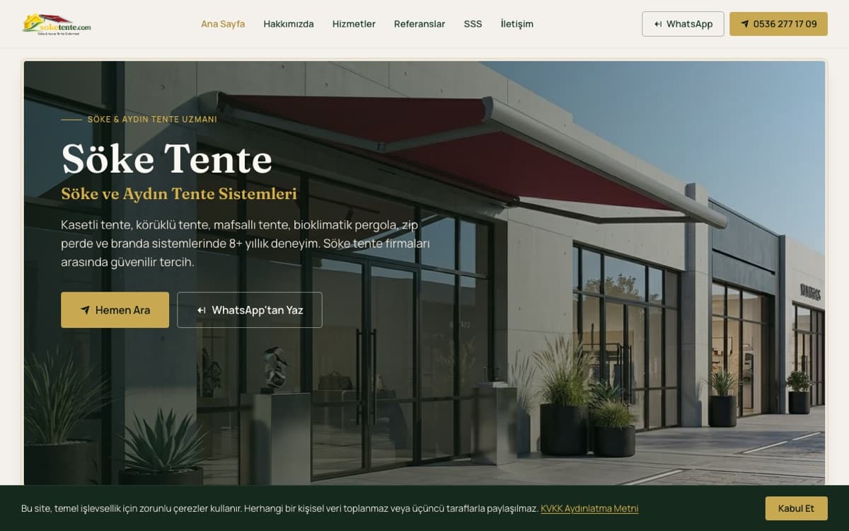 Söke Tente web sitesi ekran görüntüsü