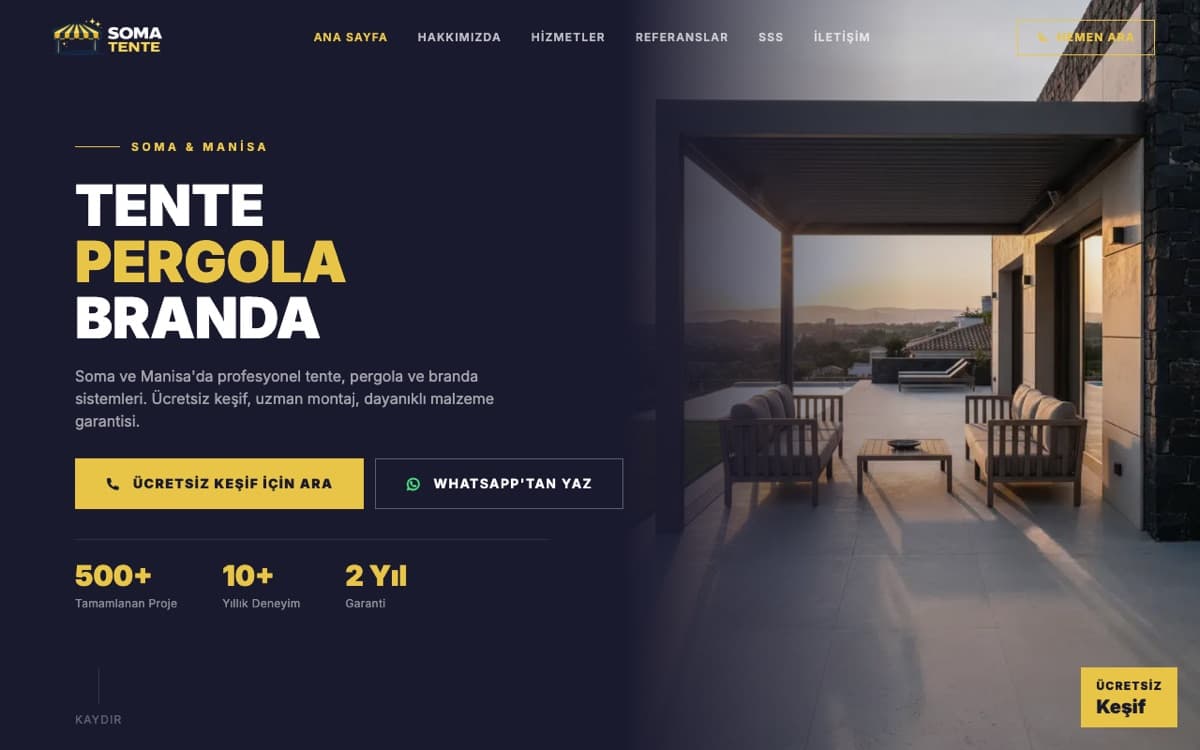 Soma Tente web sitesi ekran görüntüsü