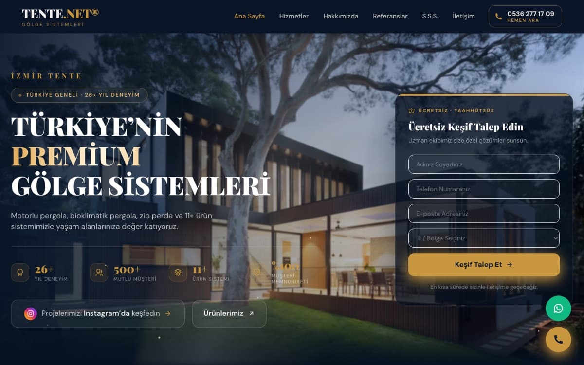 Tente.net web sitesi ekran görüntüsü