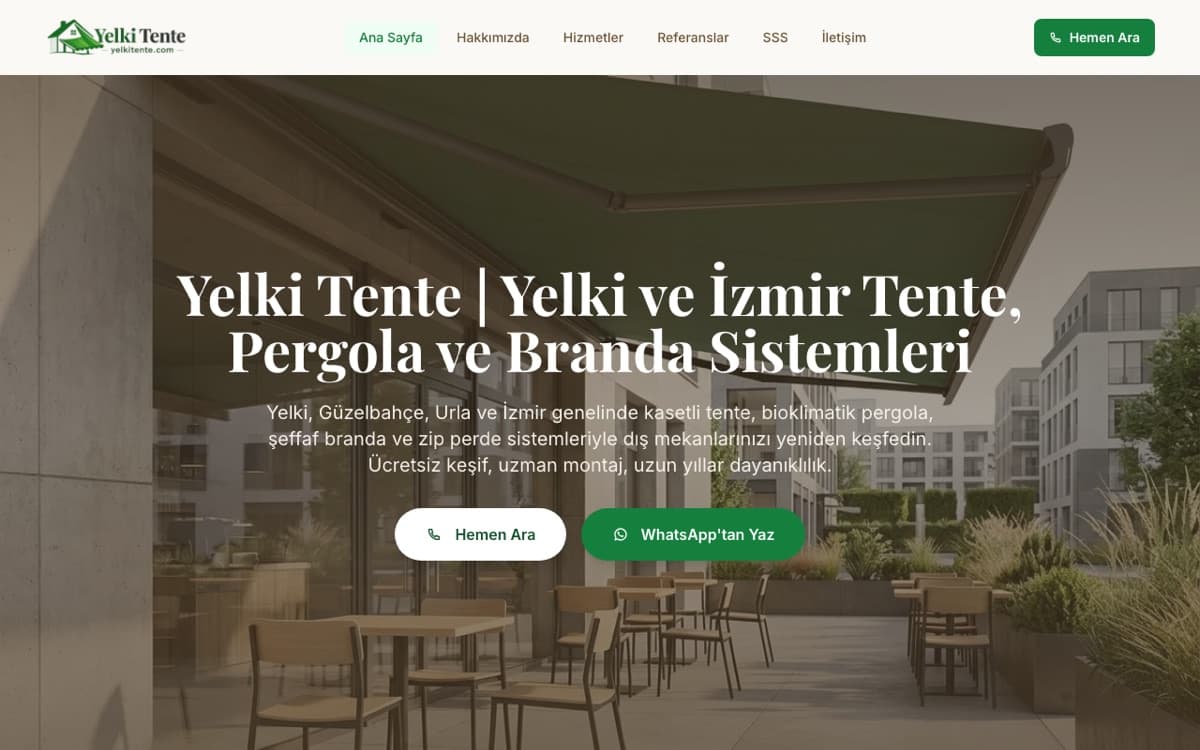 Yelki Tente web sitesi ekran görüntüsü