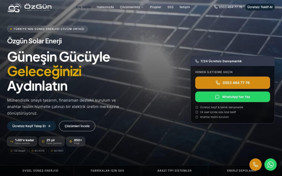 Özgün Solar Enerji web sitesi ekran görüntüsü