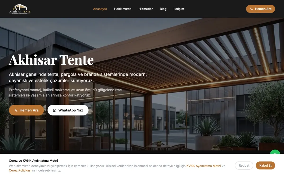 Akhisar Tente web sitesi ekran görüntüsü