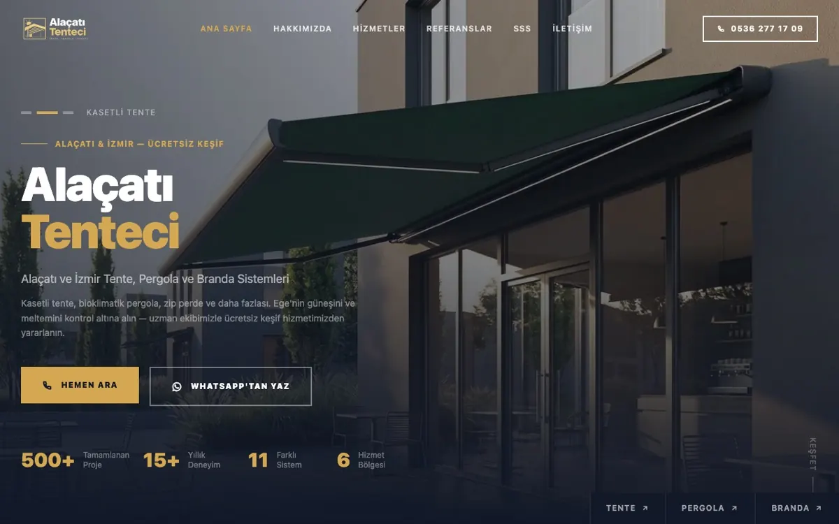 Alaçatı Tenteci web sitesi ekran görüntüsü