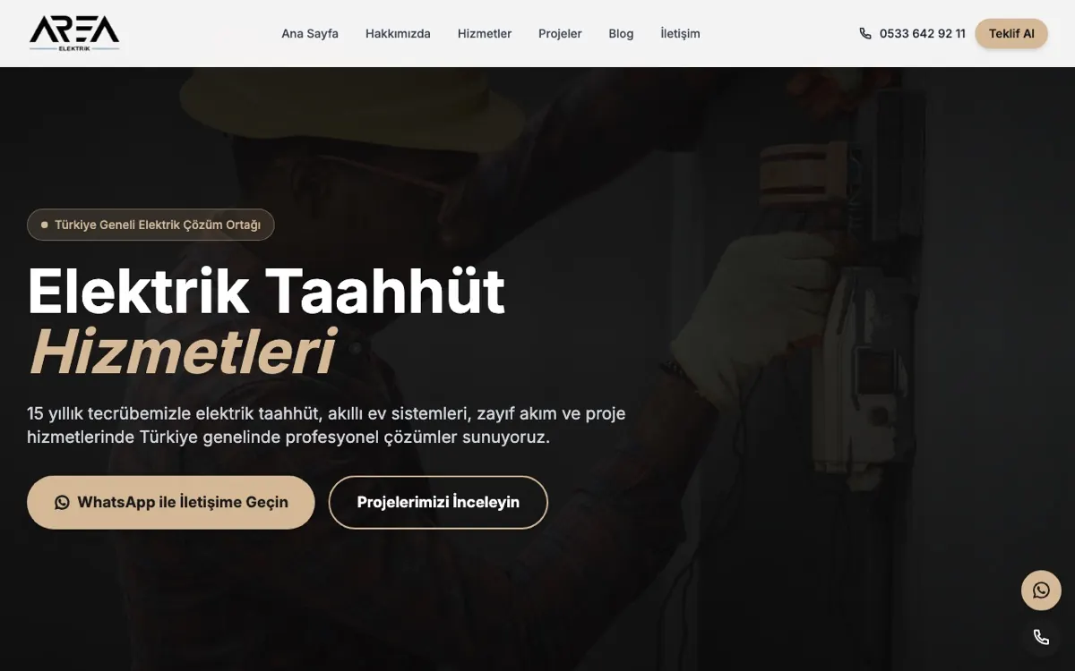 Area Elektrik web sitesi ekran görüntüsü