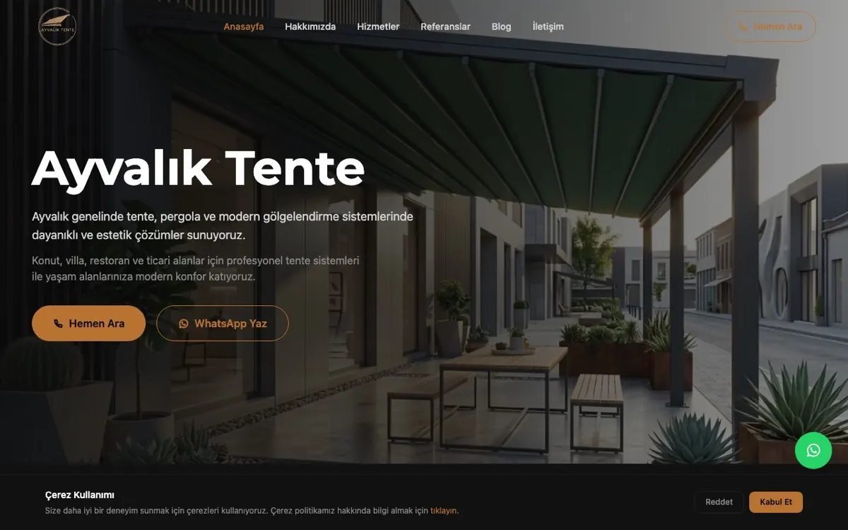 Ayvalık Tente web sitesi ekran görüntüsü