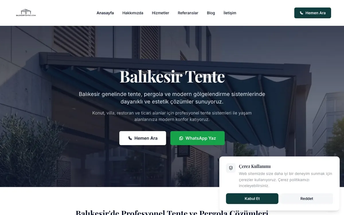Balıkesir Tente web sitesi ekran görüntüsü