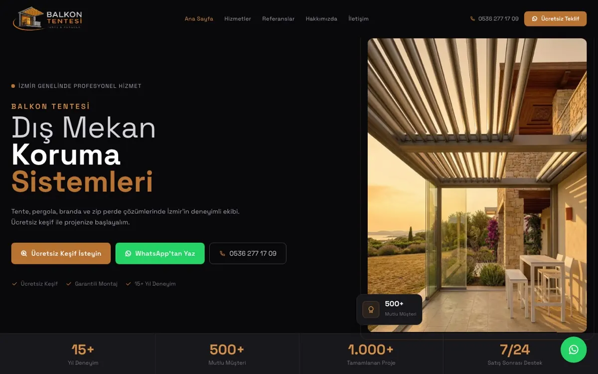 Balkon Tentesi web sitesi ekran görüntüsü