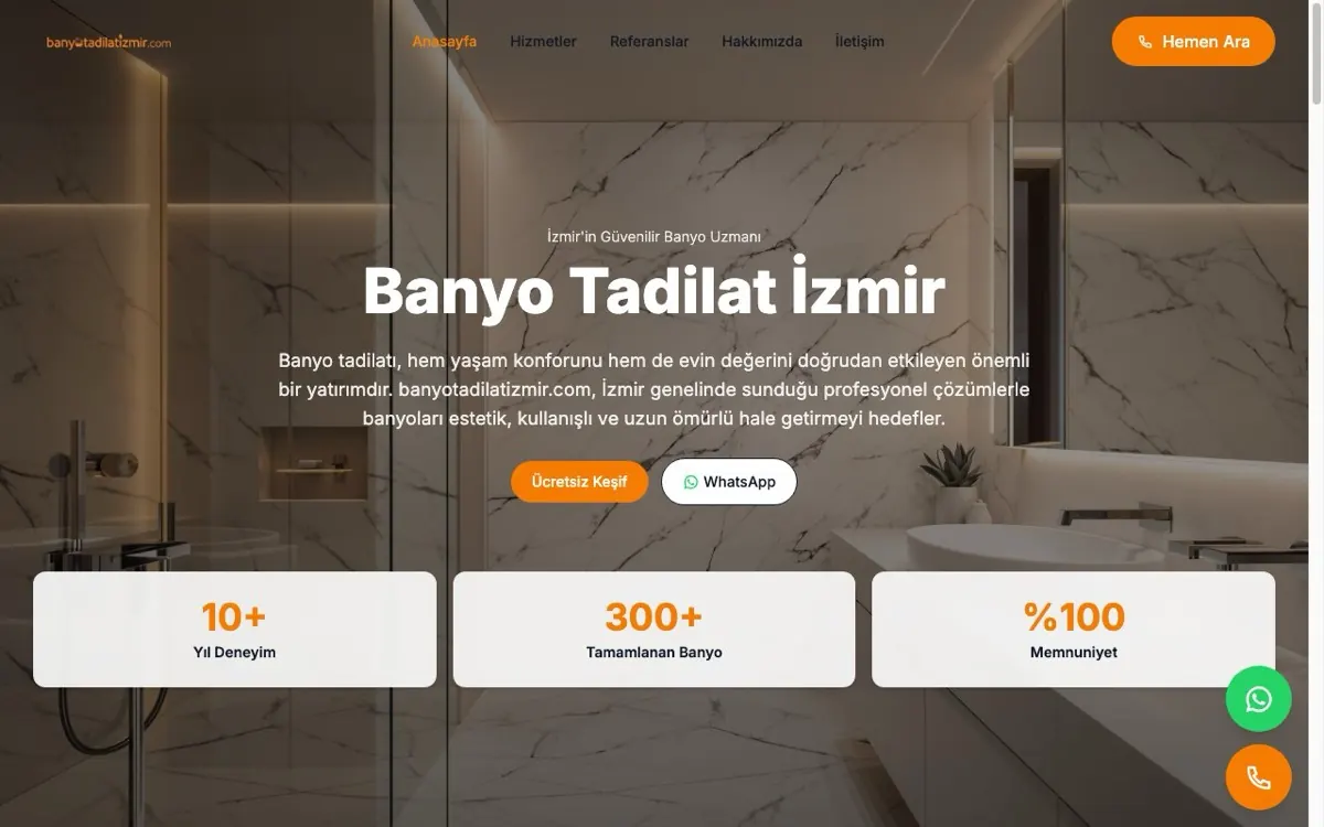 Banyo Tadilat İzmir web sitesi ekran görüntüsü