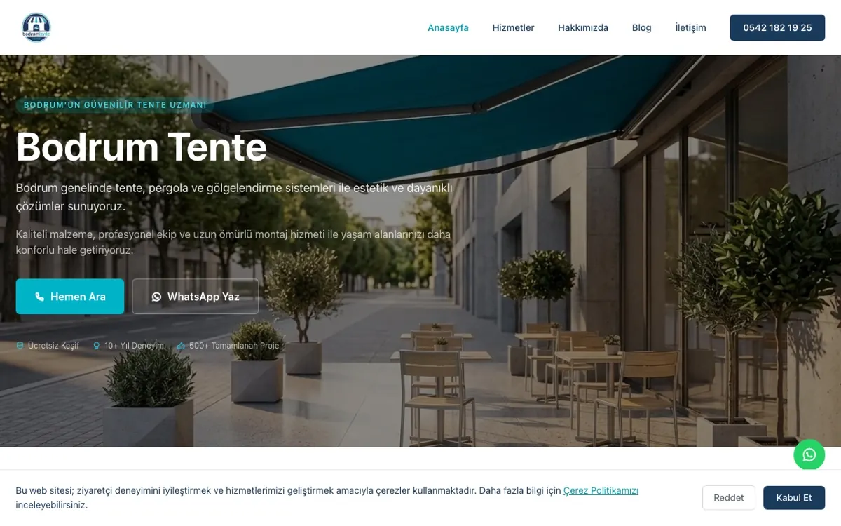 Bodrum Tente web sitesi ekran görüntüsü