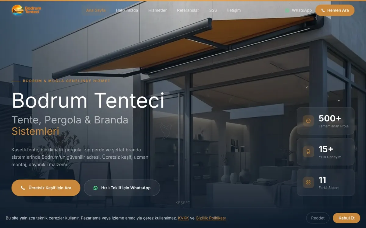 Bodrum Tenteci web sitesi ekran görüntüsü