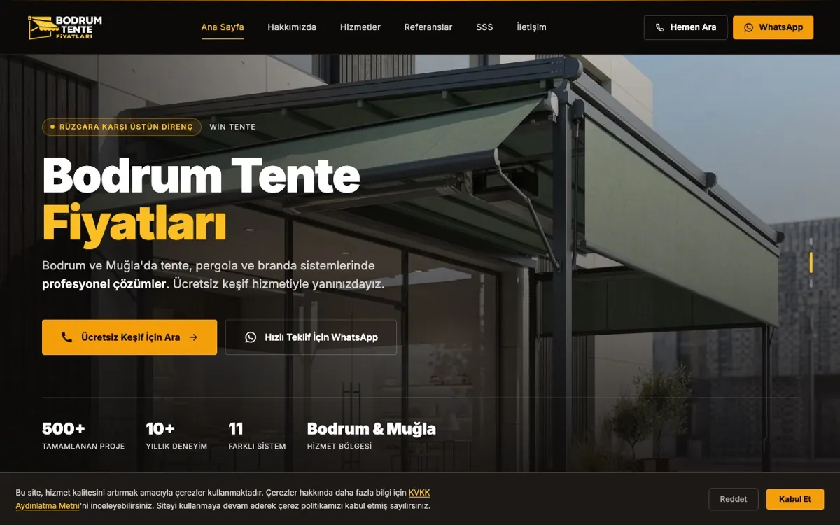 Bodrum Tente Fiyatları web sitesi ekran görüntüsü