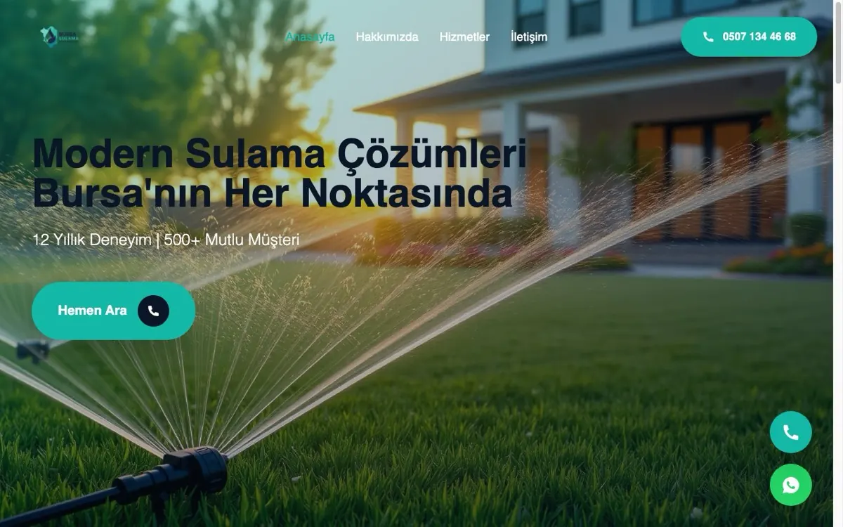Bursa Sulama Sistemleri web sitesi ekran görüntüsü