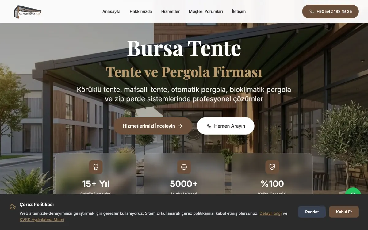 Bursa Tente web sitesi ekran görüntüsü