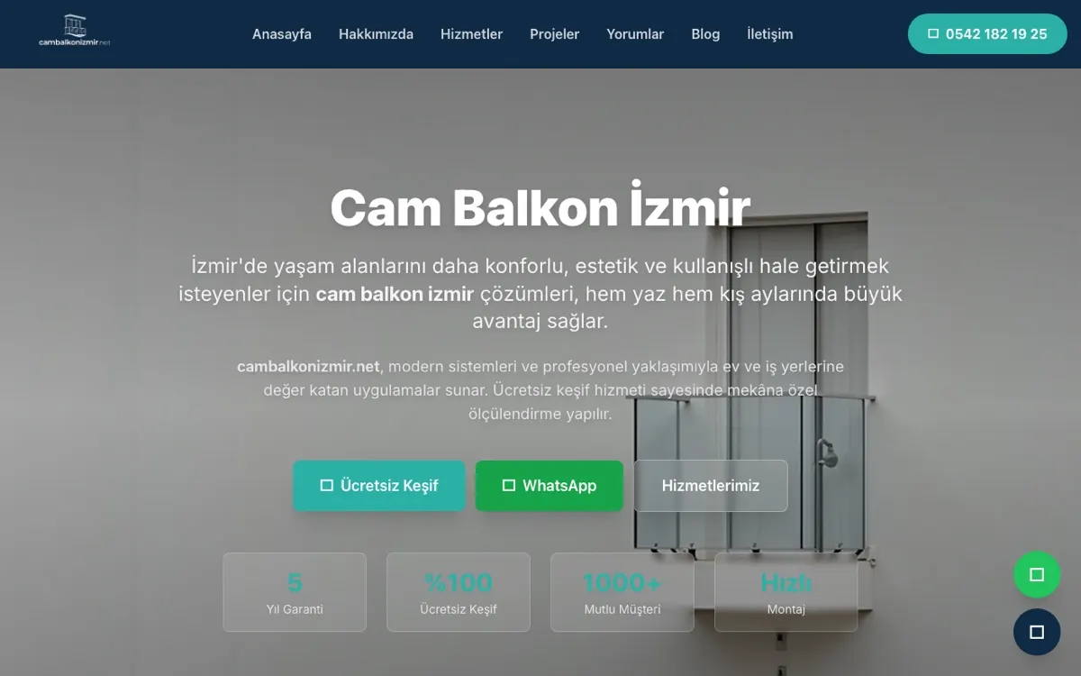 Cam Balkon İzmir web sitesi ekran görüntüsü