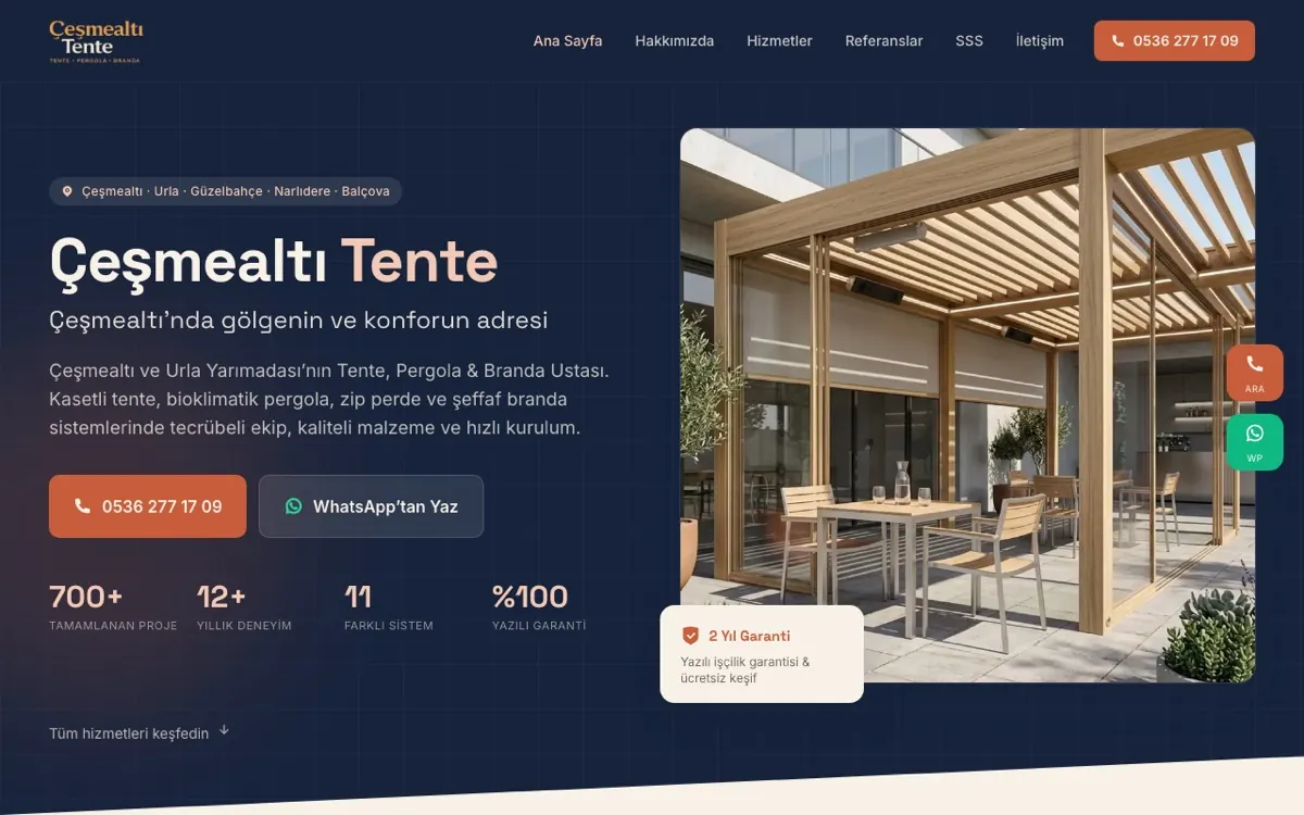 Çeşmealtı Tente web sitesi ekran görüntüsü