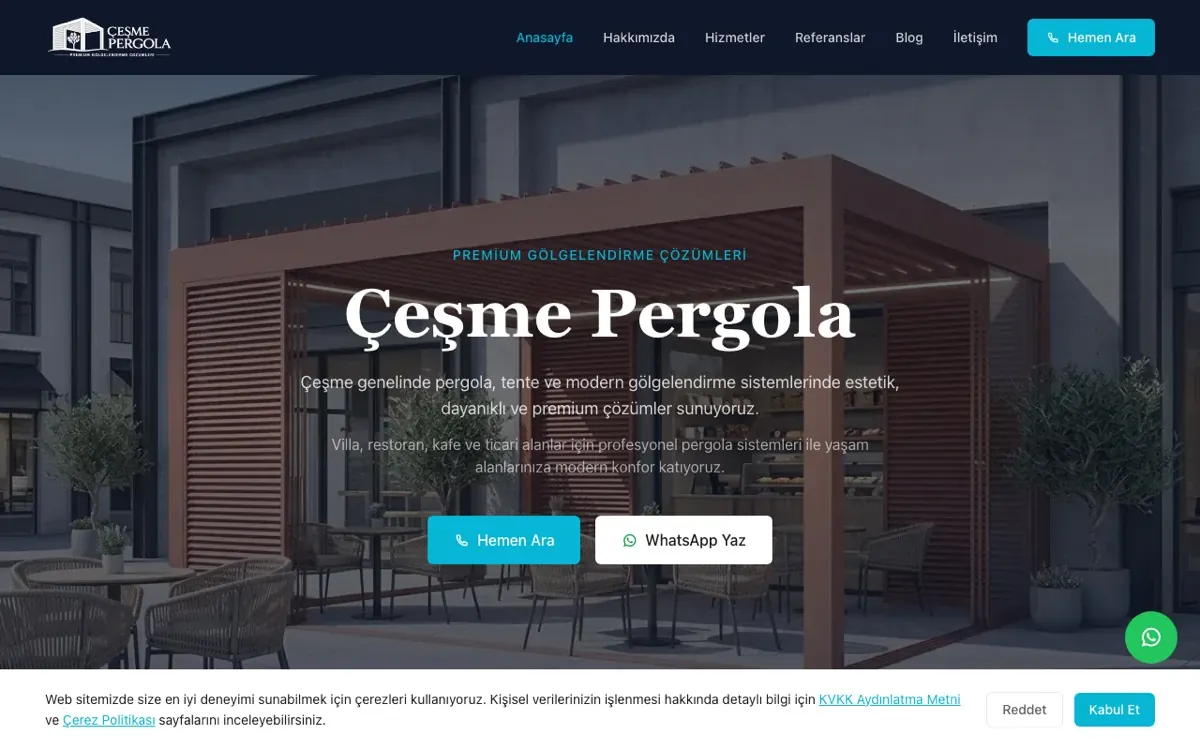 Çeşme Pergola web sitesi ekran görüntüsü
