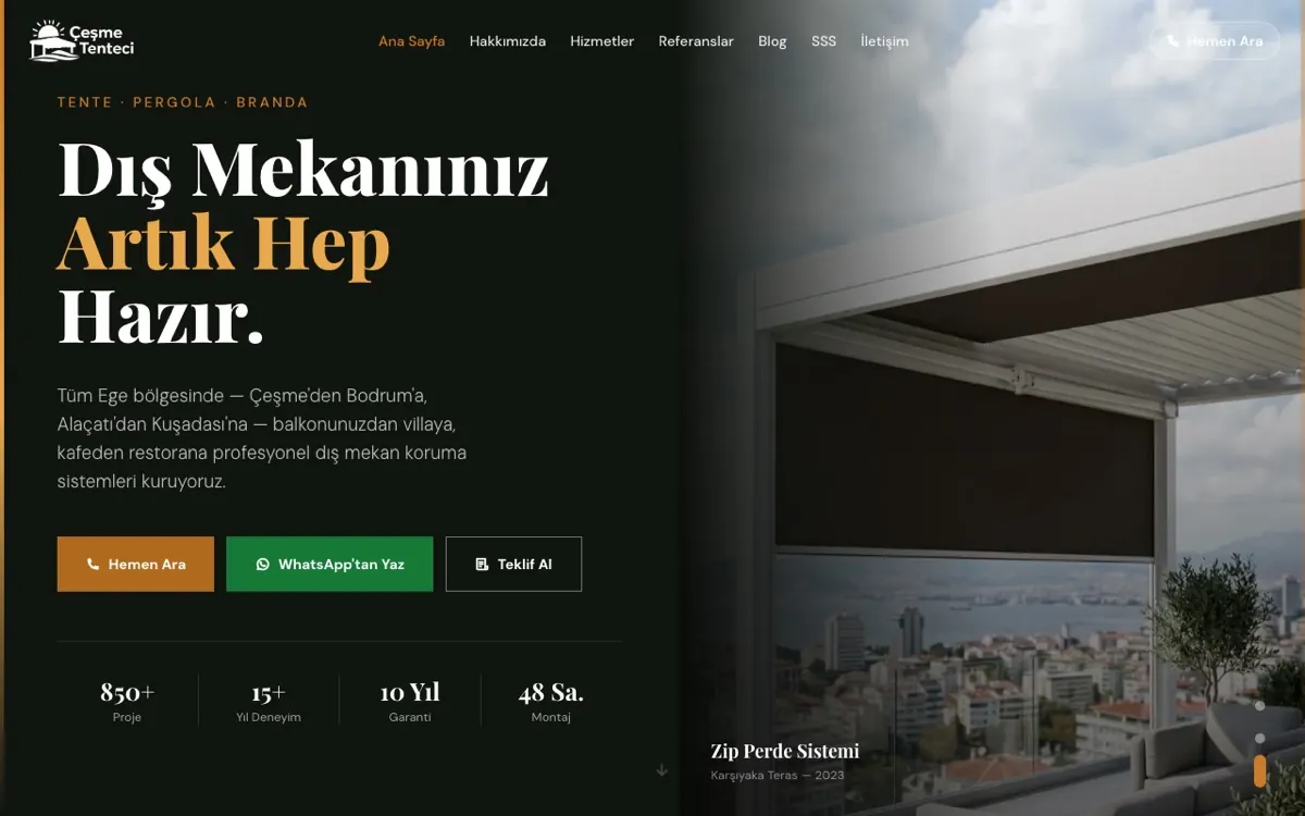 Çeşme Tenteci web sitesi ekran görüntüsü