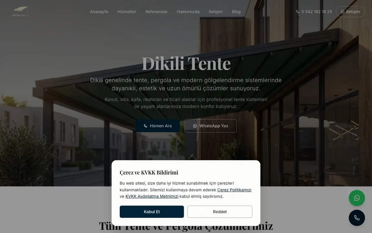 Dikili Tente web sitesi ekran görüntüsü