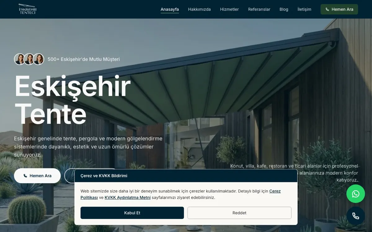 Eskişehir Tenteci web sitesi ekran görüntüsü