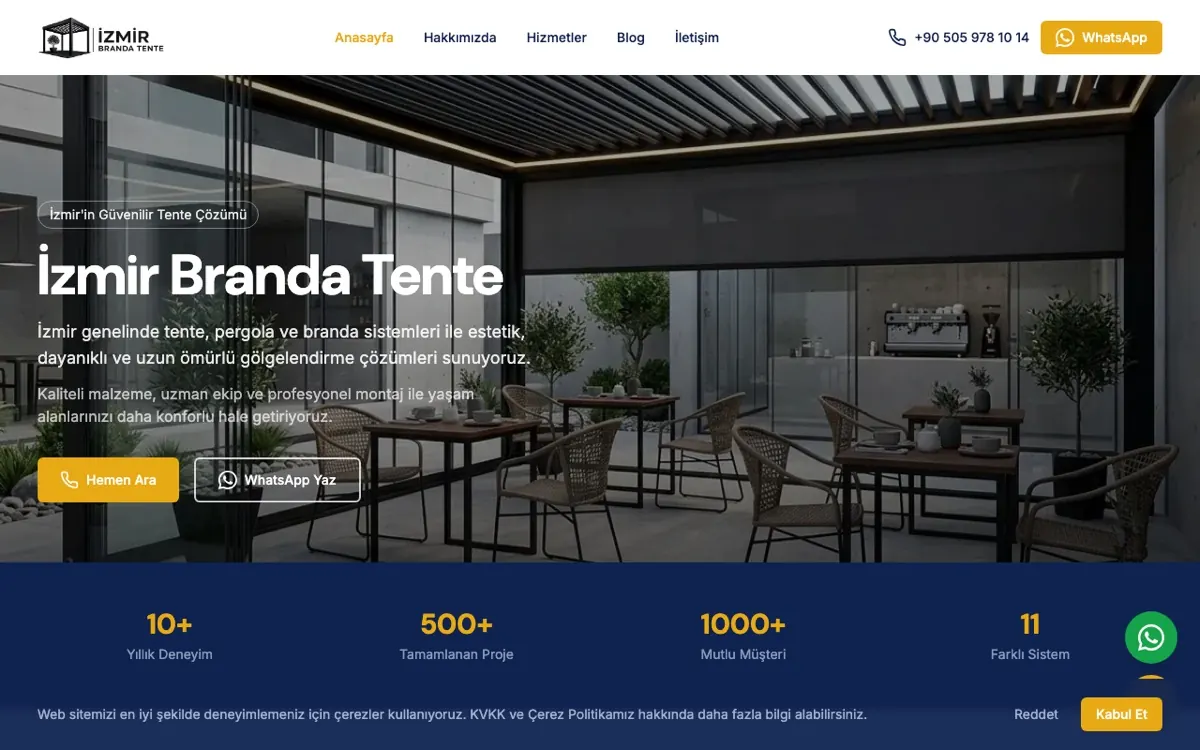İzmir Branda Tente web sitesi ekran görüntüsü
