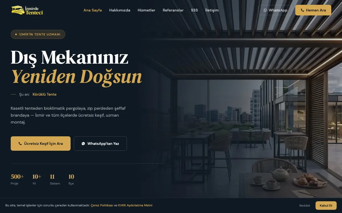 İzmirde Tenteci web sitesi ekran görüntüsü