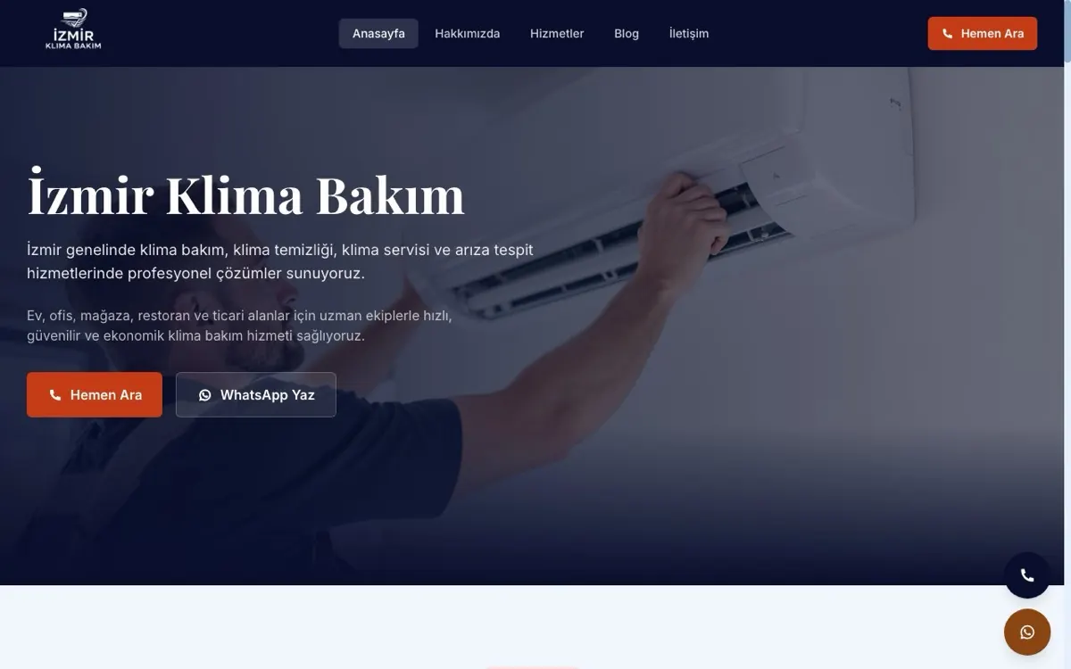 İzmir Klima Bakım web sitesi ekran görüntüsü