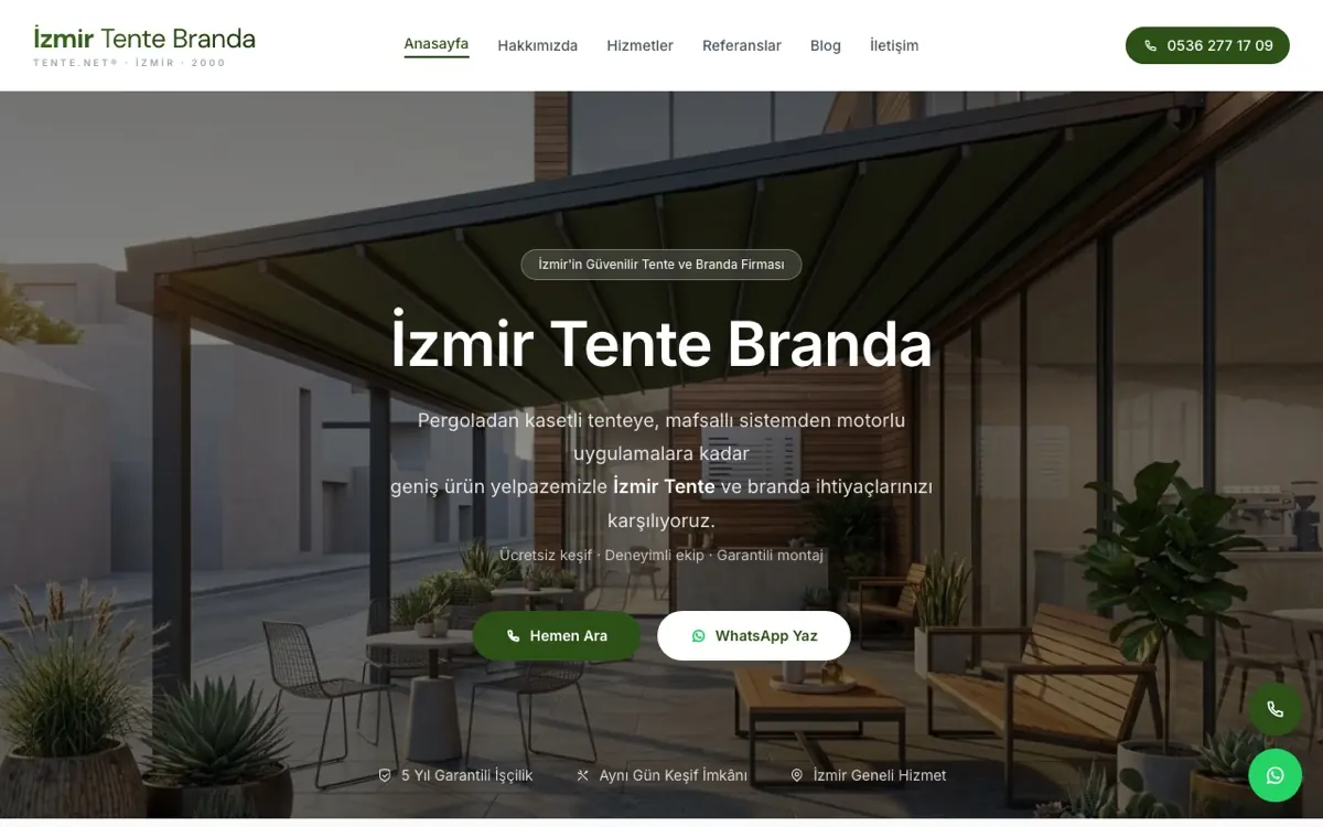 İzmir Tente Branda web sitesi ekran görüntüsü