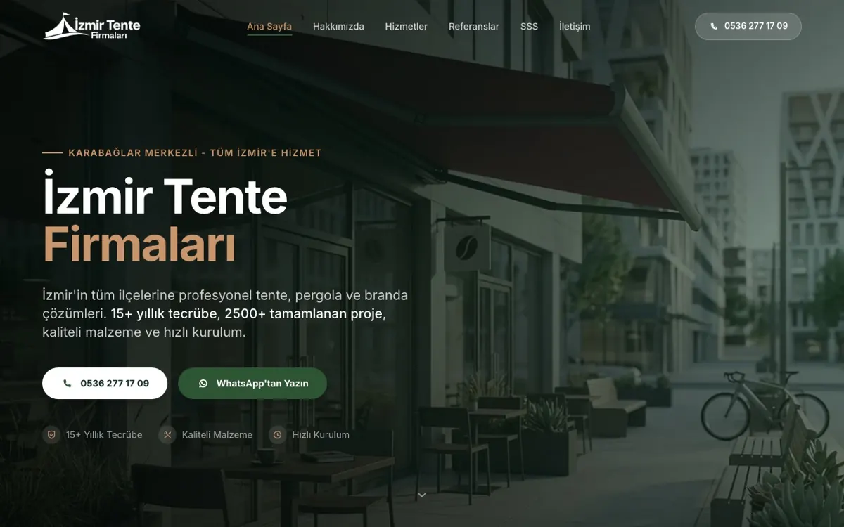 İzmir Tente Firmaları web sitesi ekran görüntüsü