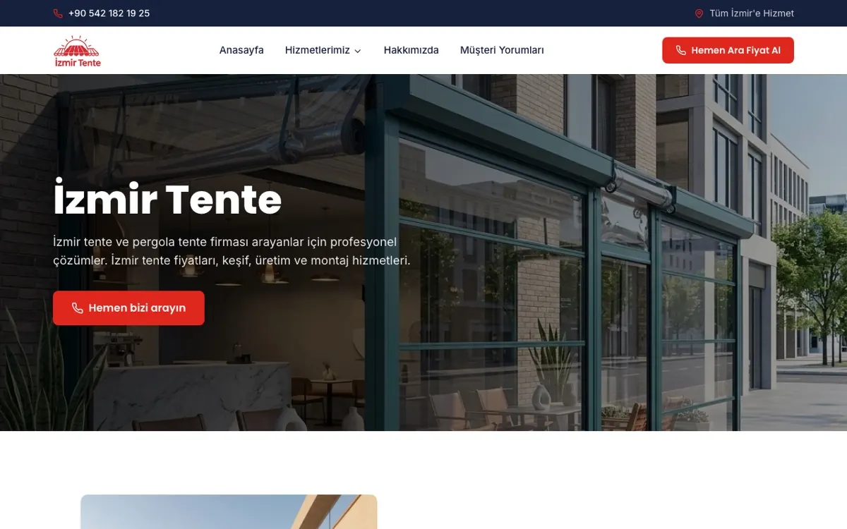 İzmir Tente Fiyat web sitesi ekran görüntüsü