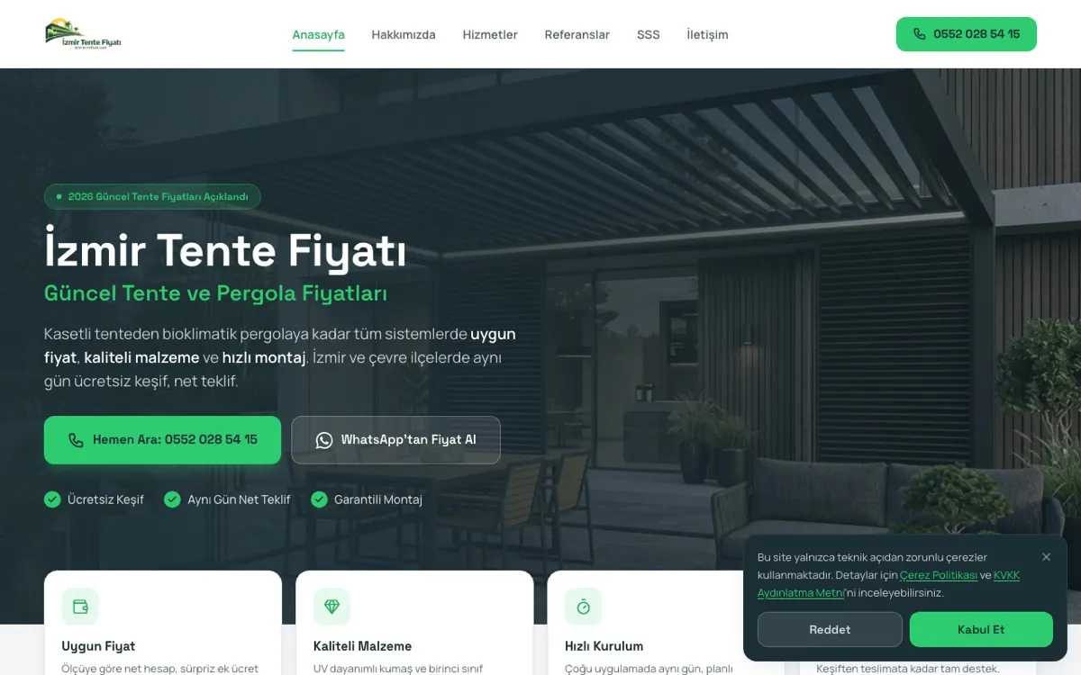 İzmir Tente Fiyatı web sitesi ekran görüntüsü