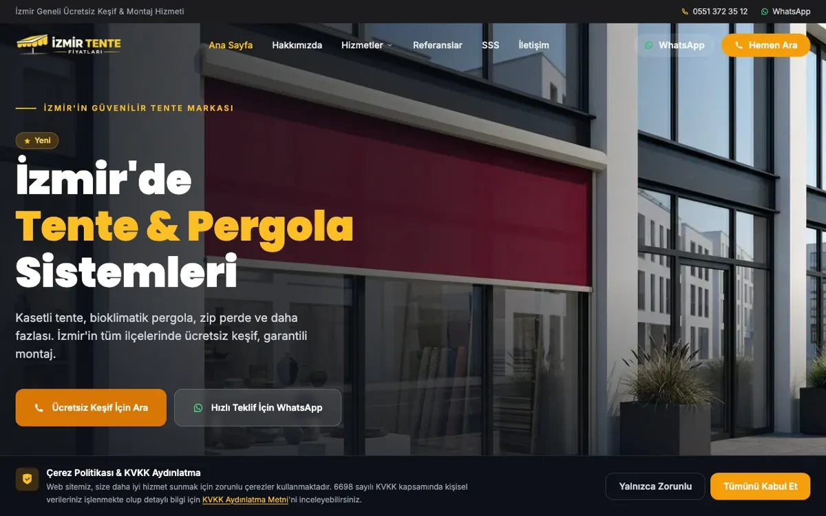 İzmir Tente Fiyat Listesi web sitesi ekran görüntüsü