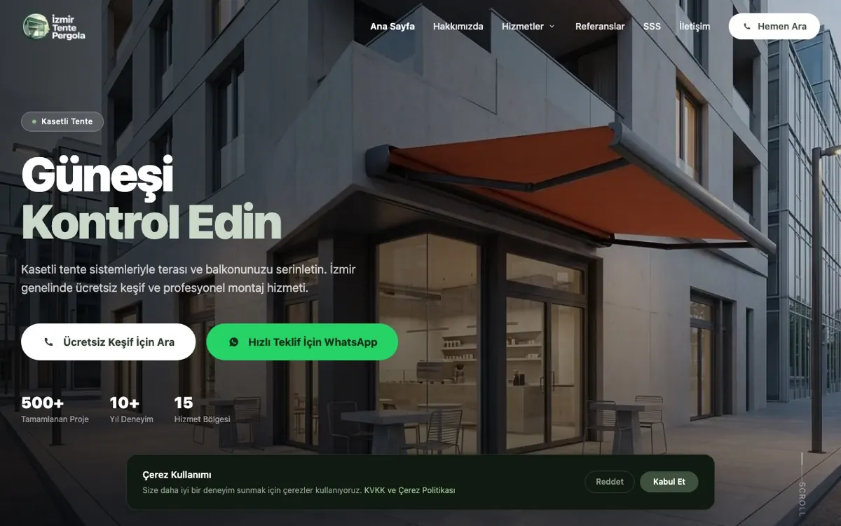 İzmir Tente Pergola web sitesi ekran görüntüsü
