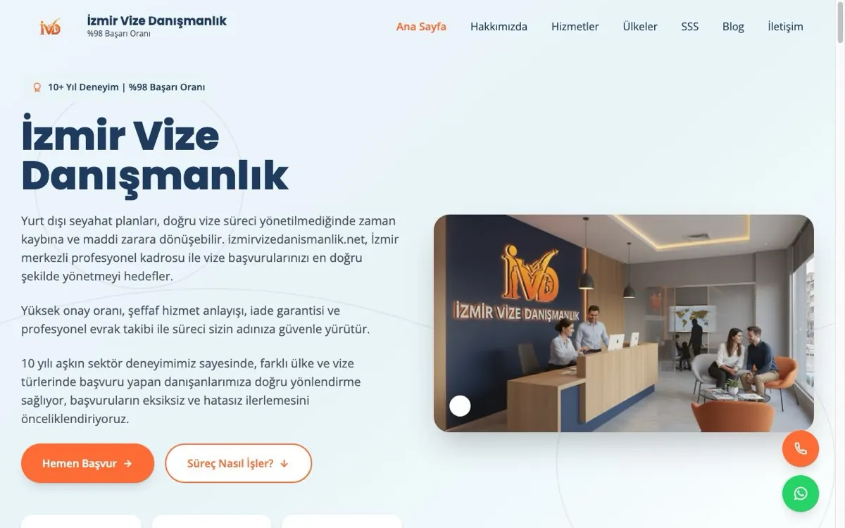 İzmir Vize Danışmanlık web sitesi ekran görüntüsü