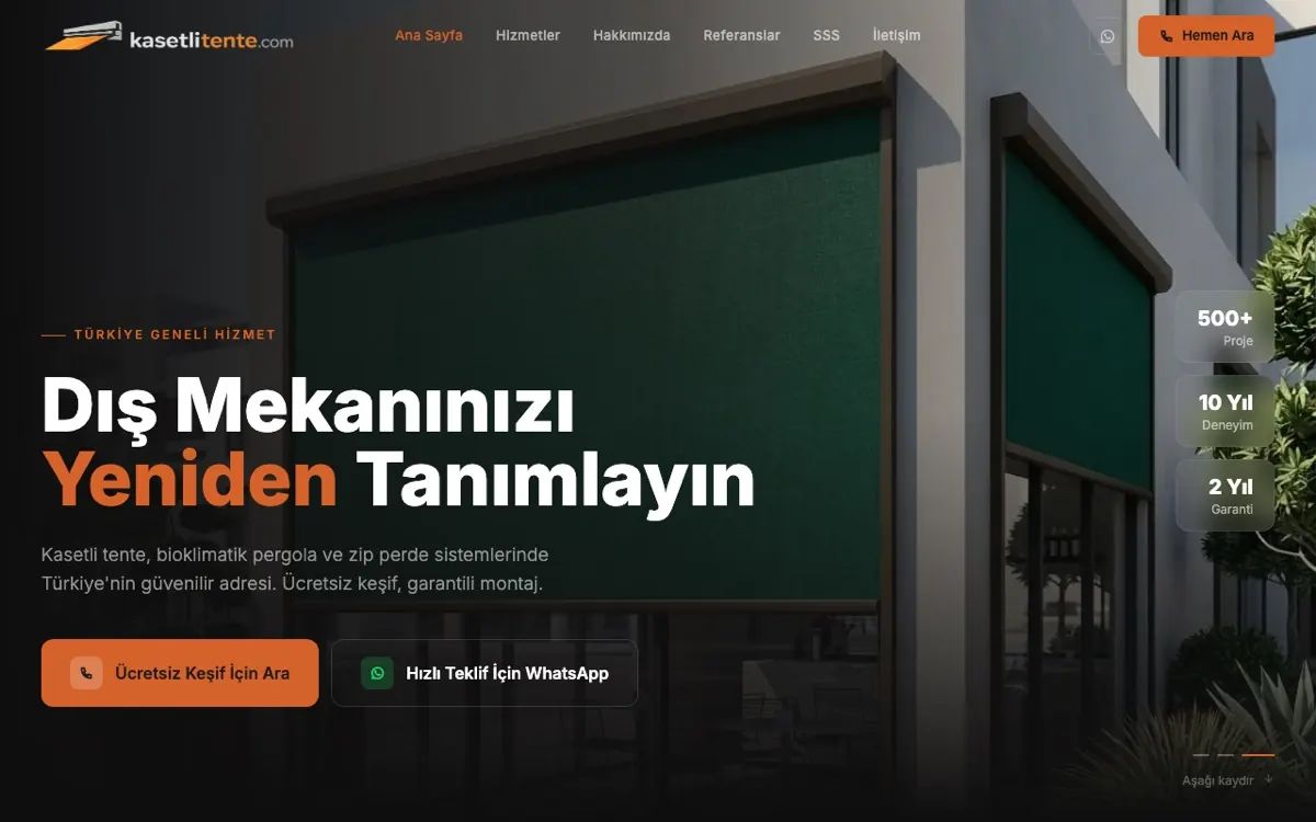 Kasetli Tente web sitesi ekran görüntüsü