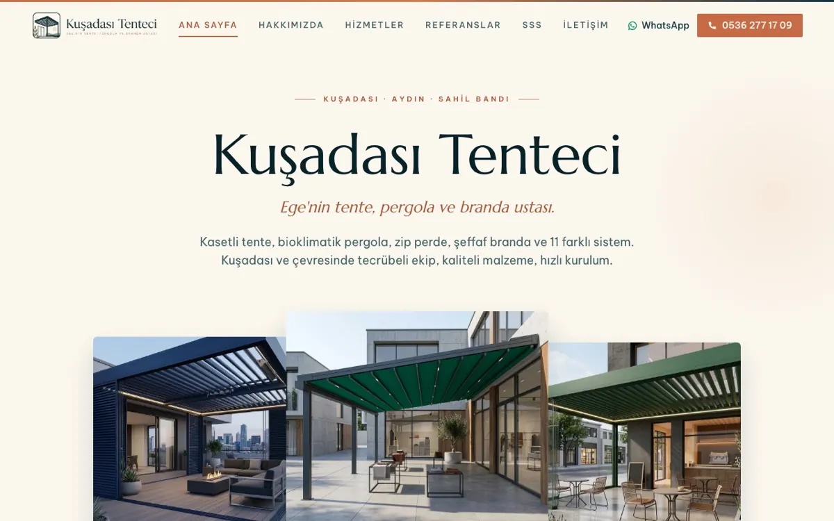 Kuşadası Tenteci web sitesi ekran görüntüsü