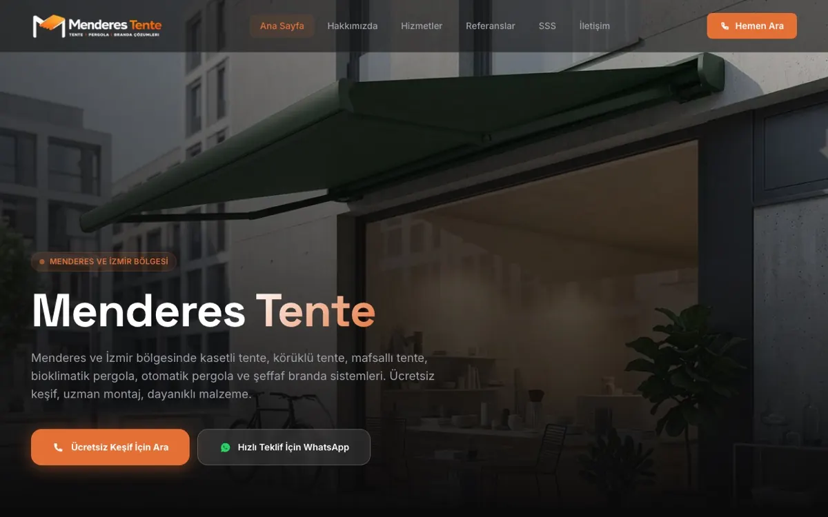 Menderes Tente web sitesi ekran görüntüsü