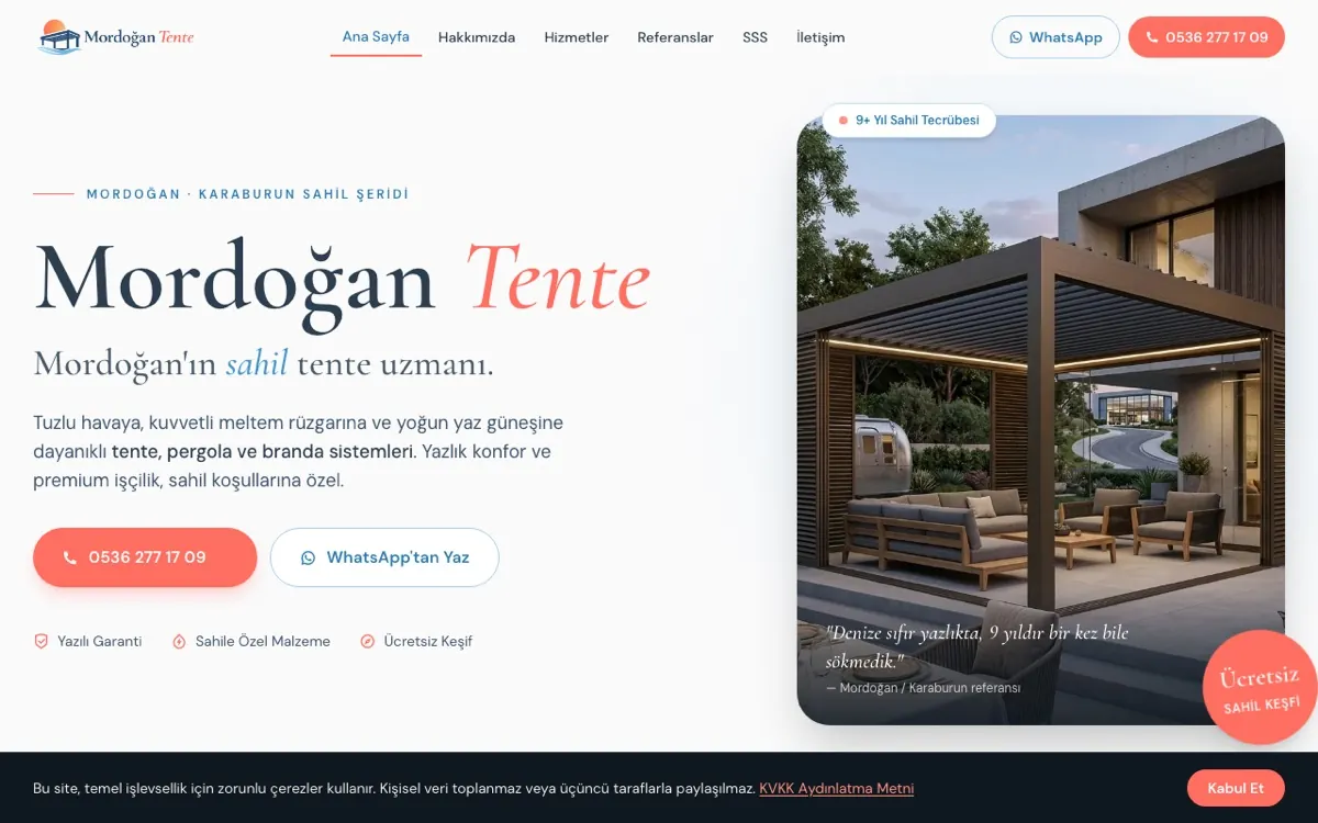 Mordoğan Tente web sitesi ekran görüntüsü