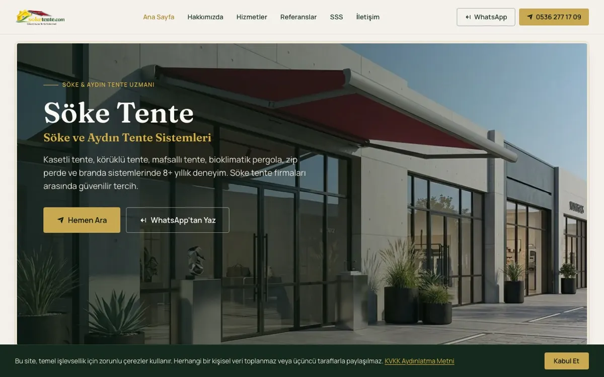 Söke Tente web sitesi ekran görüntüsü