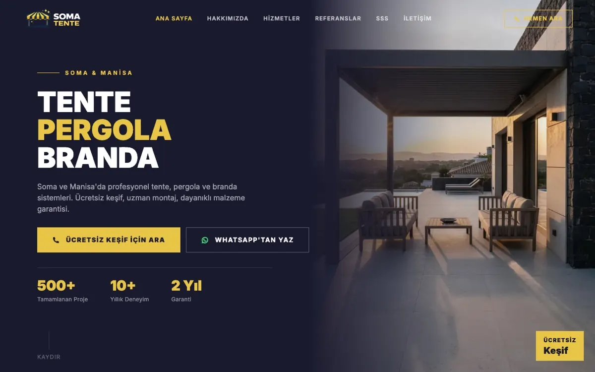 Soma Tente web sitesi ekran görüntüsü