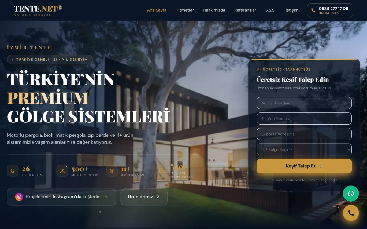 Tente.net web sitesi ekran görüntüsü